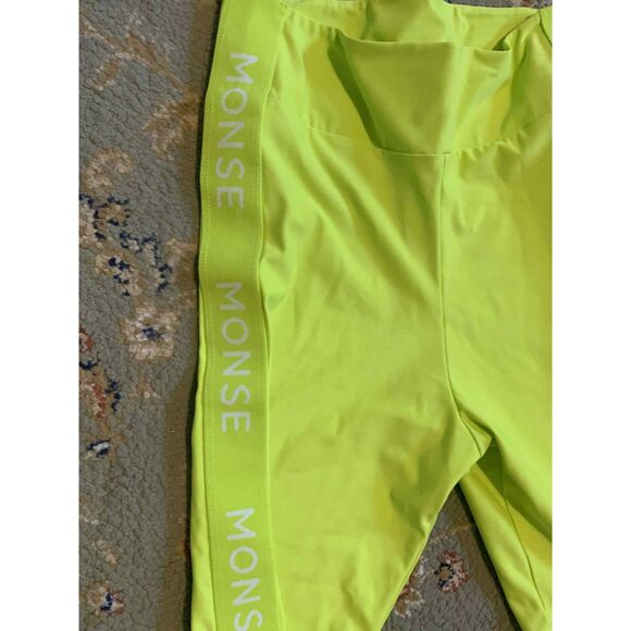 MONSE Lime Neon Green Logo Side Stripe Biker Shorts, size S - Picture 5 of 6